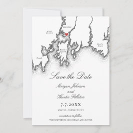 Mystic CT Map Elegant Black and White Wedding Save The Date