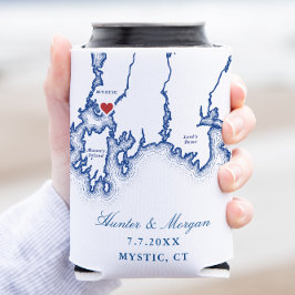 Mystic CT Map Elegant Navy Blue Gastgeschenk Hochz Dosenkühler