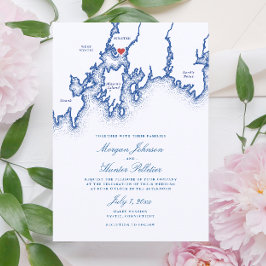 Mystic CT Map Elegant Navy Blue Wedding Einladung