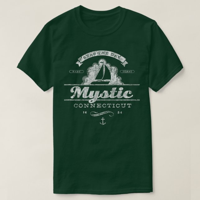 Mystic CT Sailboat Vintage Rückmeldung T-Shirt (Design vorne)