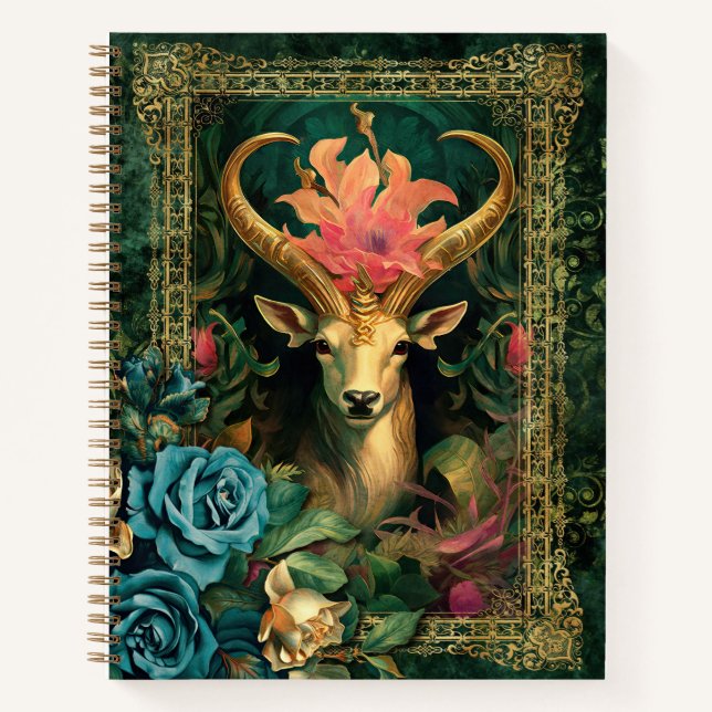 Mystic Dei im Dschungel mit grünen Rose Notizbuch (Vorderseite)