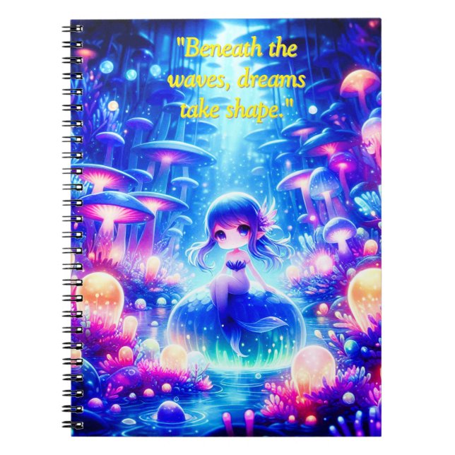 Mystic Depths - Chibi Mermaid Glow Notebook Notizblock (Vorderseite)
