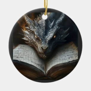 Mystic Dragon Reading Ancient Books Geschenkkarte Keramik Ornament