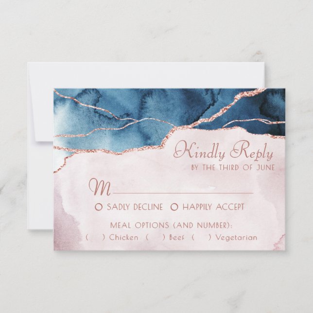 Mystic Elegance | Aquamarin Blue Pink Agate Entree RSVP Karte (Vorderseite)
