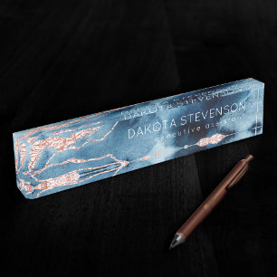 Mystic Elegance Aquamarines Blue and Rose Gold B Namensplakette