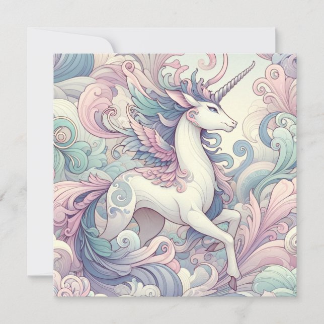 Mystic Elegance: Pastel Kirin Whispers Einladung (Vorderseite)