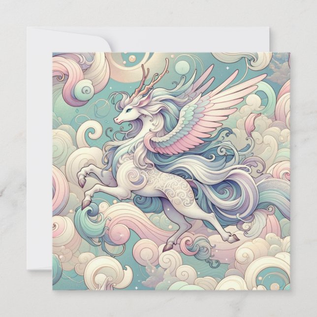 Mystic Elegance: Pastel Kirin Whispers Einladung (Vorderseite)