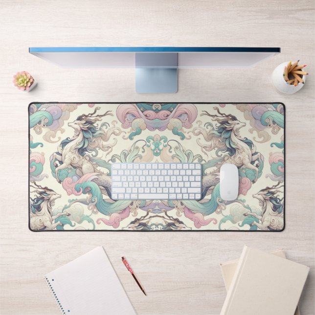 Mystic Elegance: Pastel Kirin Whispers Schreibtischunterlage (Büro 1)