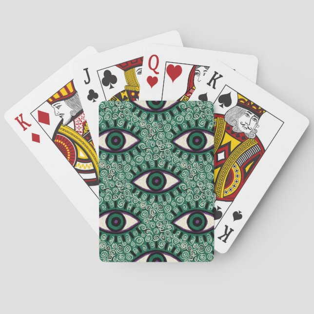"Mystic Emerald Eyes" - Psychedelic Swirl Seamless Spielkarten (Rückseite)
