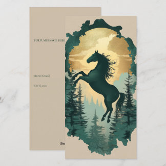 Mystic Forest Horse Gift Tag — Emerald & Gold Feiertagskarte