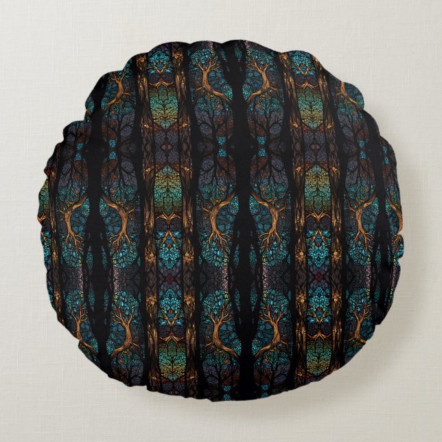 Mystic Forest Mosaic Blau & Schwarz Muster Kissen (Vorderseite)