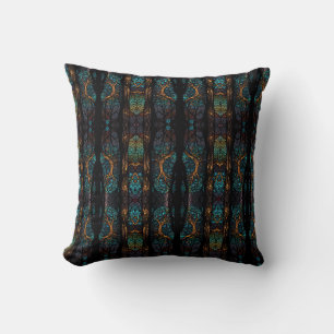 Mystic Forest Mosaic Blau & Schwarz Muster Kissen