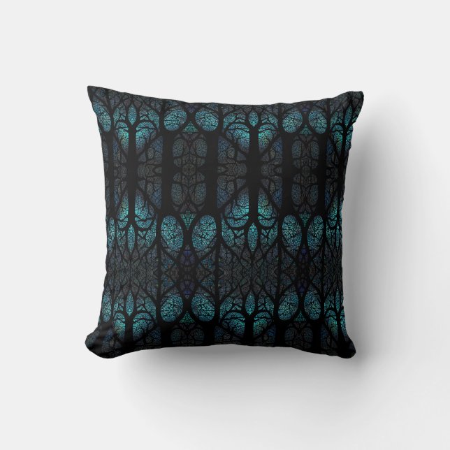 Mystic Forest Mosaic Blue & Black Muster Kissen (Vorderseite)