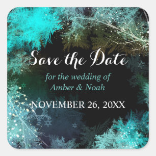 Mystic Forest Wedding rettet das Datum Quadratischer Aufkleber