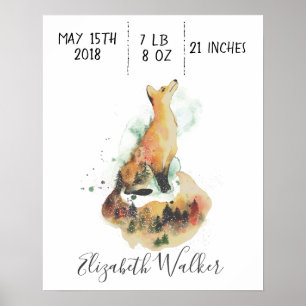 Mystic Fuchs Baby-Geburtsmonogramm-Poster Poster
