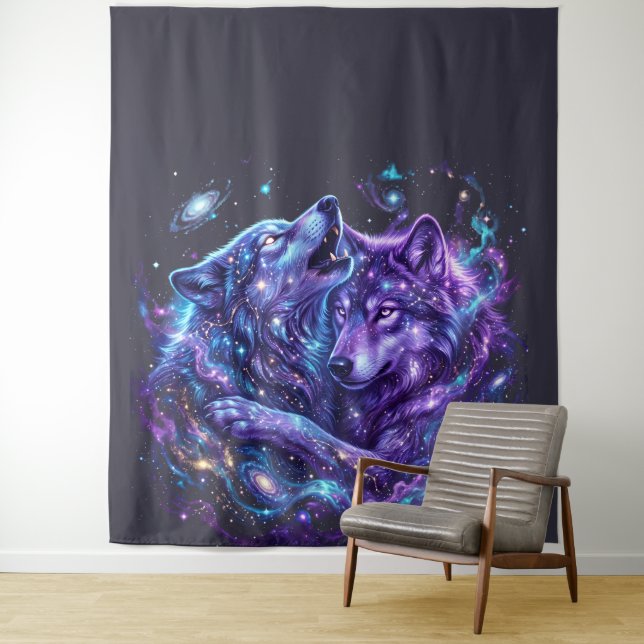 Mystic Galaxy Wolf Art-Space Wolf Wandbehang Wandteppich (Beispiel)