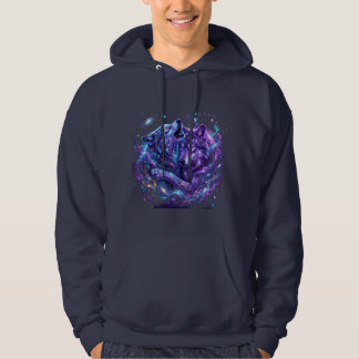 Mystic Galaxy Wolf Hoodie – Blaues Cosmic Wolf Art