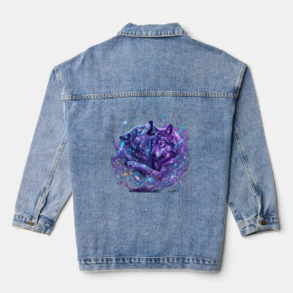 Mystic Galaxy Wolf Hoodie – Blaues Cosmic Wolf Art Jeansjacke