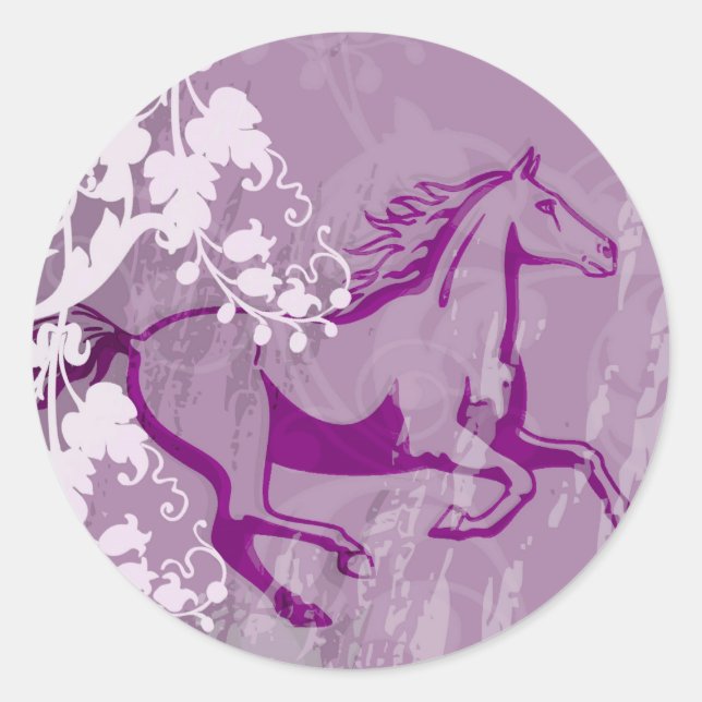 Mystic Garden Horse (Lt. Lila) Runder Aufkleber (Vorderseite)