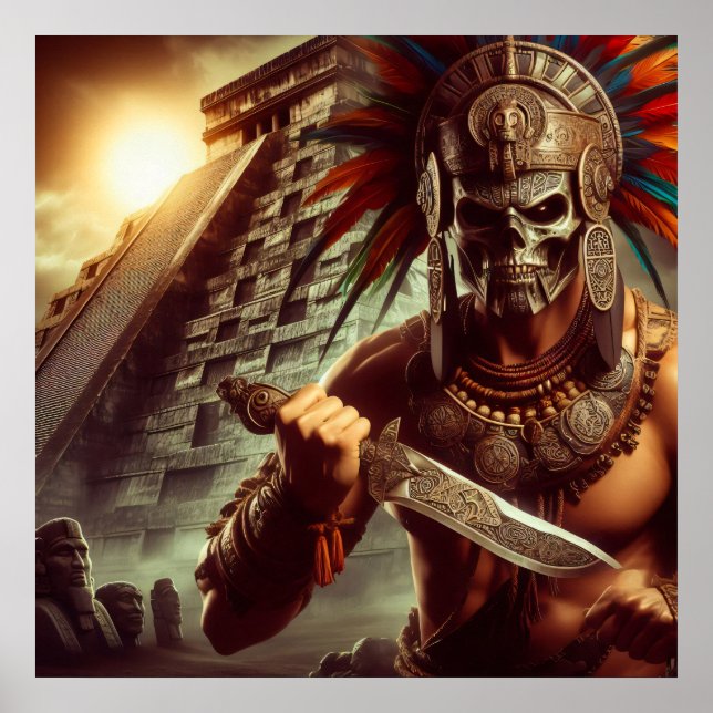 Mystic Golden Hued Surreal Aztec Warrior Illustrat Poster (Vorne)