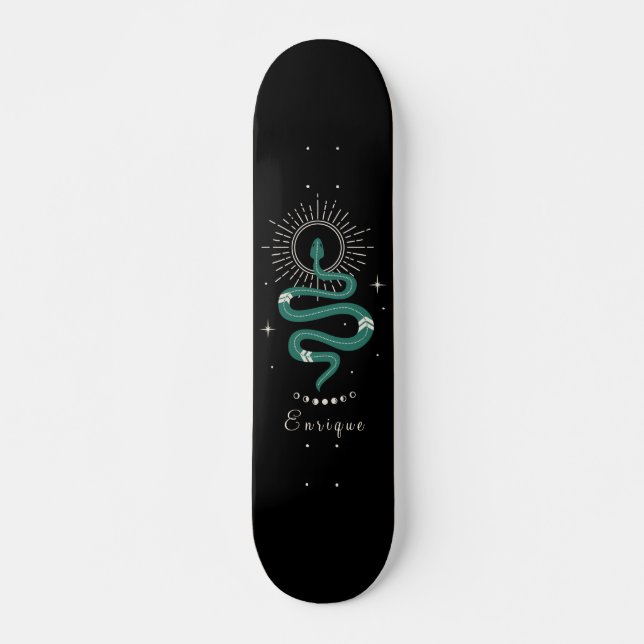 Mystic Green Celestie Snake & Name Cosmic Sparkle Skateboard (Vorne)