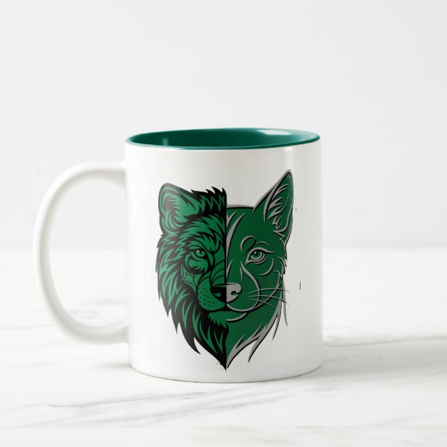 Mystic Green Wolf Fox Duality Tasse - Einzigartige (Links)