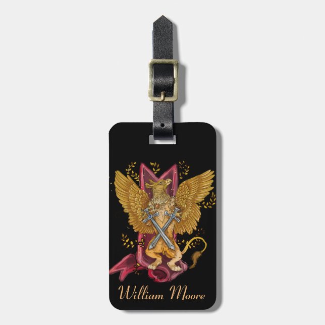 Mystic Griffin mit Schwertern Gepäckanhänger (Vorderseite vertikal)