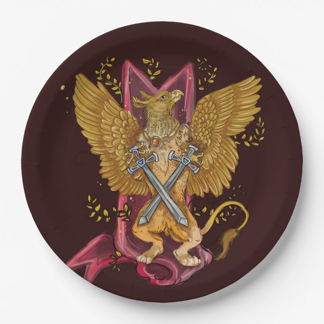 Mystic Griffin mit Schwertern Pappteller (Vorderseite)