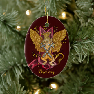 Mystic Griffin mit Schwertern "Wahrheit" & "Tapfer Keramik Ornament