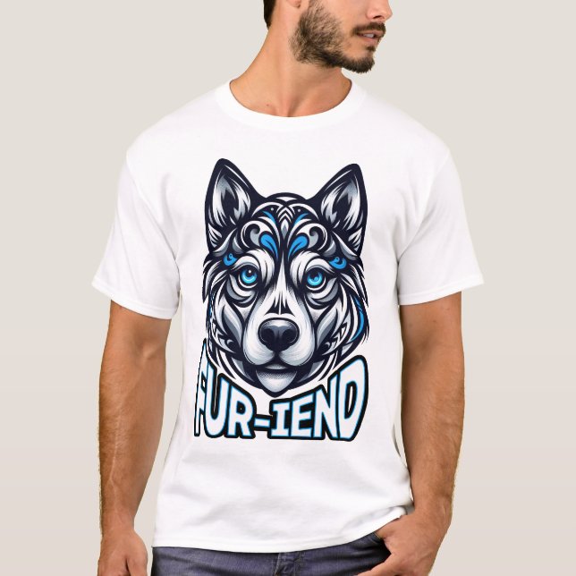 Mystic Husky: Intricate Blue-Mit Augen Guardian T-Shirt (Vorderseite)