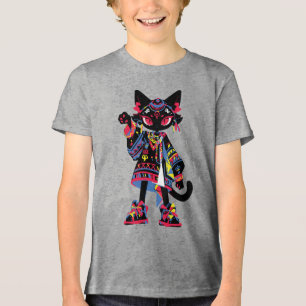 Mystic Kawaii Katze – Farbiger Tribal Spirit Pullo Tri-Blend Shirt