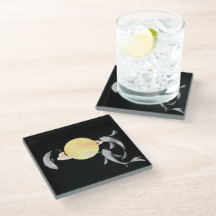 Mystic Koi & Golden Moon - Elegantes japanisches Z Glasuntersetzer