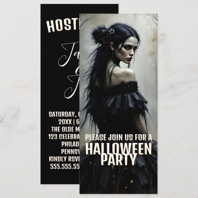 Mystic Lady in Dark Halloween Forest - Einladung (Vorne/Hinten)