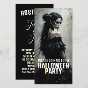 Mystic Lady in Dark Halloween Forest - Einladung