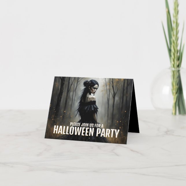 Mystic Lady in Dark Halloween Forest - Einladung (Vorderseite)