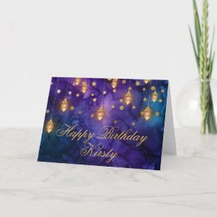 Mystic Lila Blue Fairy Lanterns Bokeh Birthday Karte