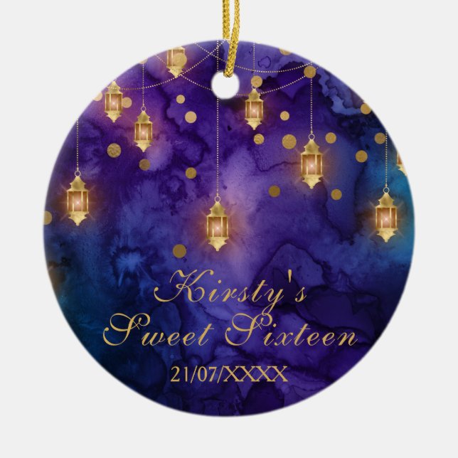 Mystic Lila Blue Fairy Lanterns Bokeh Sweet 16 Keramik Ornament (Vorne)
