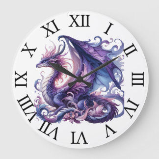 Mystic Lila Dragon Wall Clock Große Wanduhr