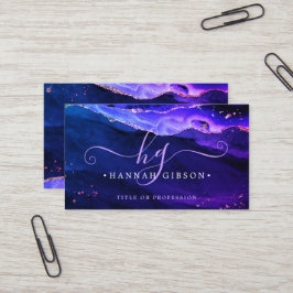 Mystic Lila Pink Blue Agate Script Monogram Visitenkarte