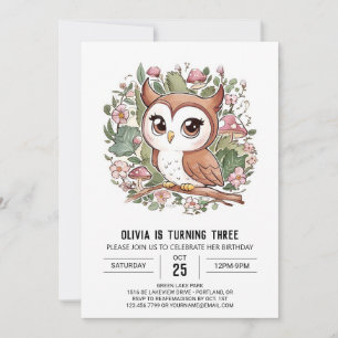 Mystic Lovely Digital Owl Birthday Einladung
