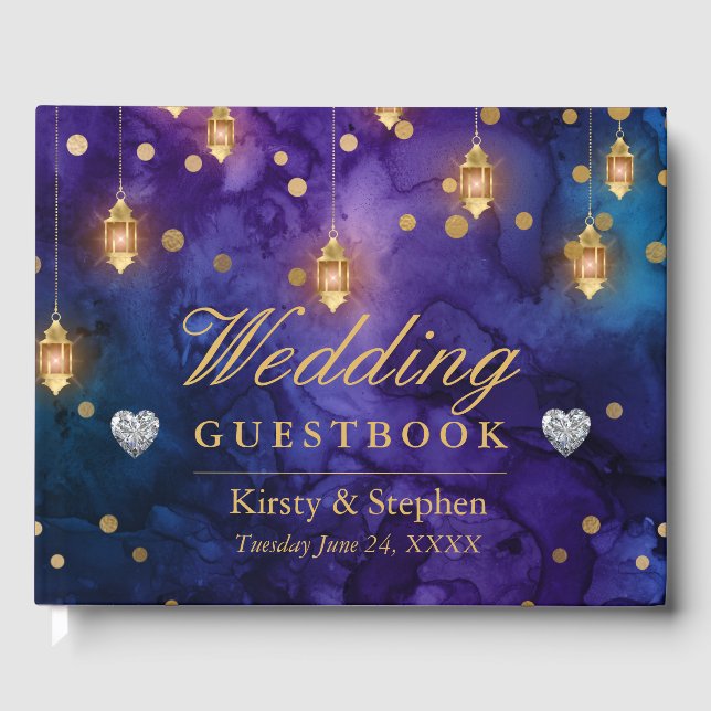 Mystic Marrakesh Night Lanterns & Bokeh Wedding Gästebuch (Vorderseite)