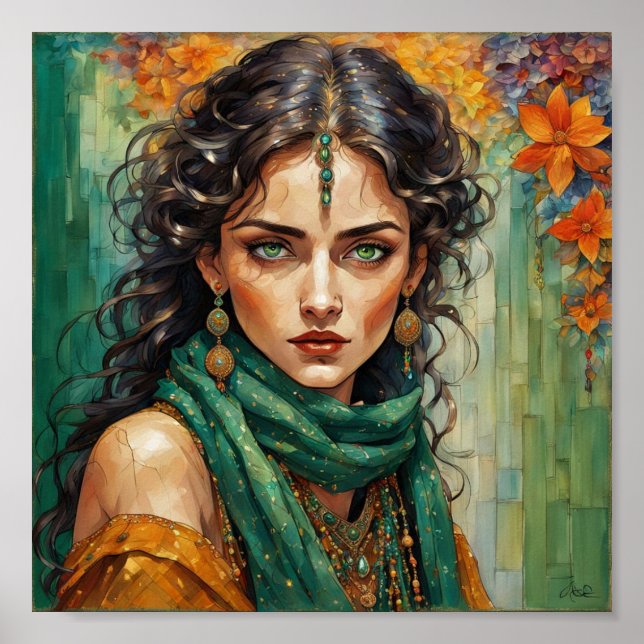 Mystic Maven: Schöne Grün-Mit Augen Sinti und Roma Poster (Vorne)