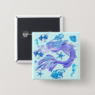 Mystic Mermaid Fairy Lila Creature Keramik Tile Button
