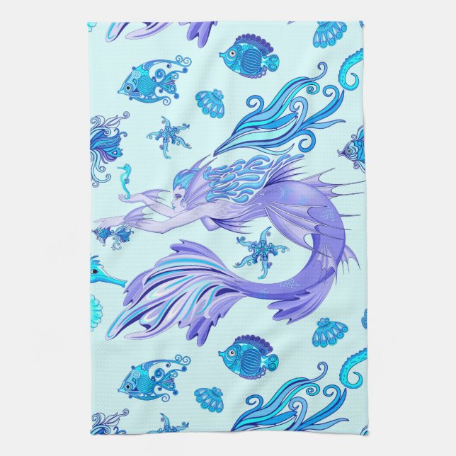 Mystic Mermaid Fairy Lila Creature Keramik Tile Geschirrtuch (Vertikal)