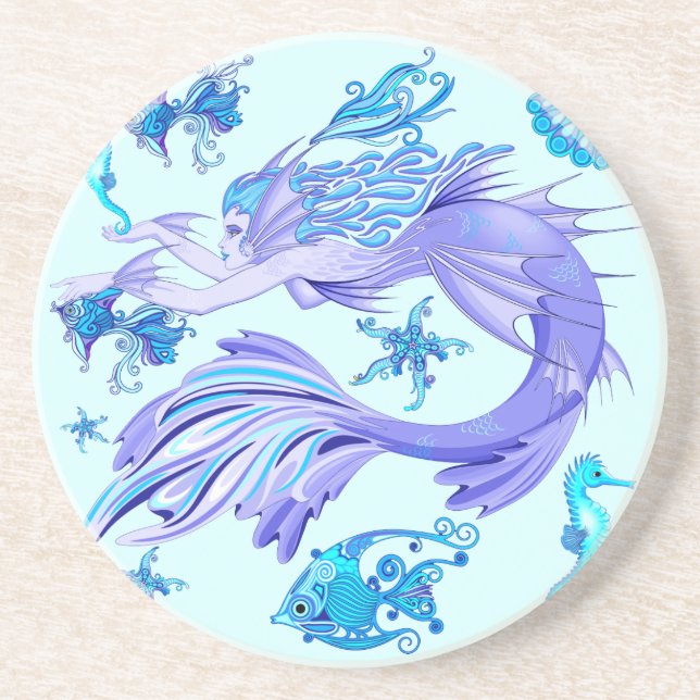 Mystic Mermaid Fairy Lila Creature Keramik Tile Getränkeuntersetzer (Vorne)