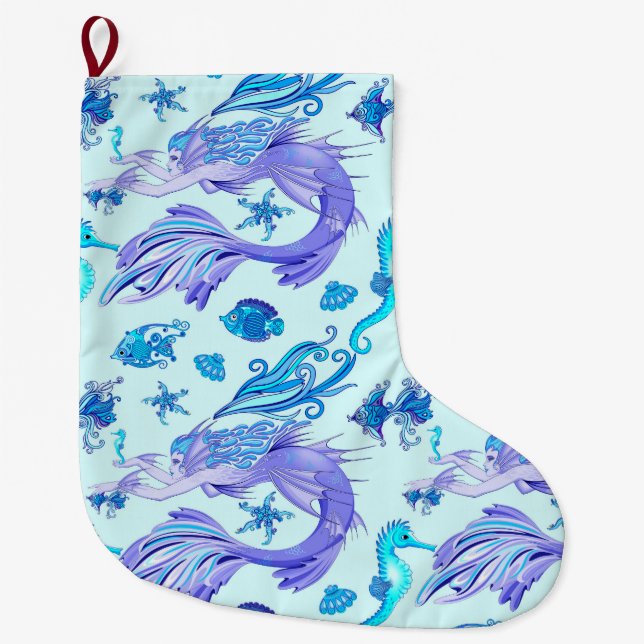 Mystic Mermaid Fairy Lila Creature Keramik Tile Großer Weihnachtsstrumpf (Vorderseite)