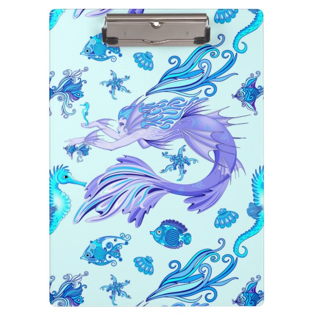Mystic Mermaid Fairy Lila Creature Keramik Tile Klemmbrett (Vorderseite)