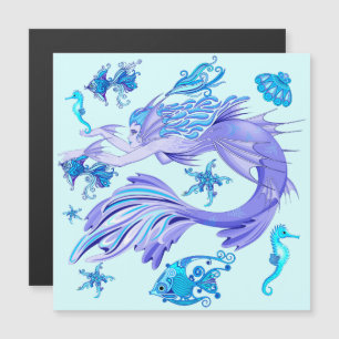 Mystic Mermaid Fairy Lila Creature Keramik Tile Magnetkarte