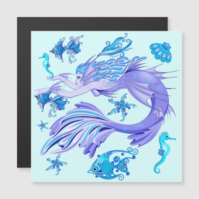 Mystic Mermaid Fairy Lila Creature Keramik Tile Magnetkarte (Vorne/Hinten)