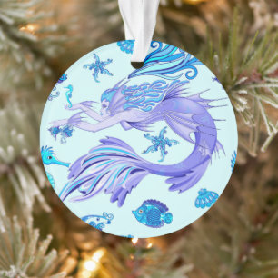 Mystic Mermaid Fairy Lila Creature Keramik Tile Ornament